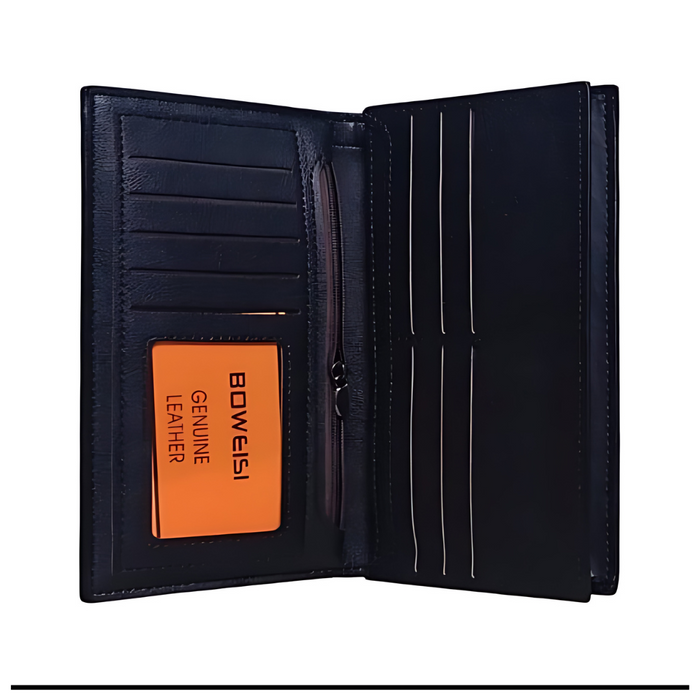 Boweisi Style Classic Long Leather Wallet with Mobile Pocket