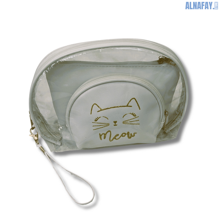 Meow Makeup Bag - Cute; Stylish Cat Design Pouch for Ladies - Perfect for Cosmetics & Travel